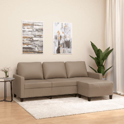 VidaXL Divano a 3 Posti con Poggiapiedi Cappuccino 180cm in Similpelle