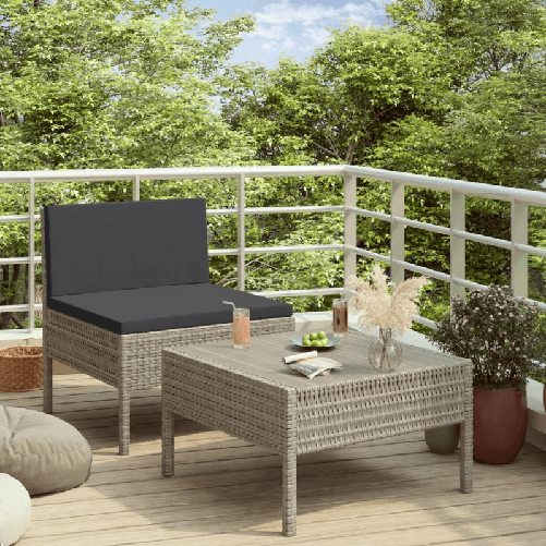 VidaXL Set Divani da Giardino 2 pz con Cuscini in Polyrattan Grigio