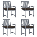 VidaXL Sedie da Giardino con Cuscini 4 pz in Massello di Acacia Grigio