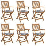 VidaXL Sedie da Giardino Pieghevoli 6 pz con Cuscini Massello Acacia
