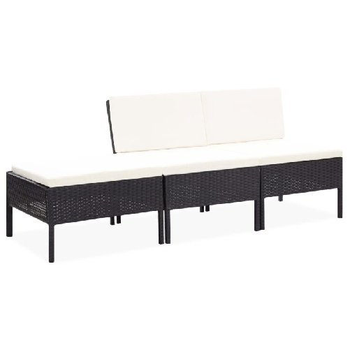 VidaXL Set Divani da Giardino 3 pz con Cuscini in Polyrattan Nero