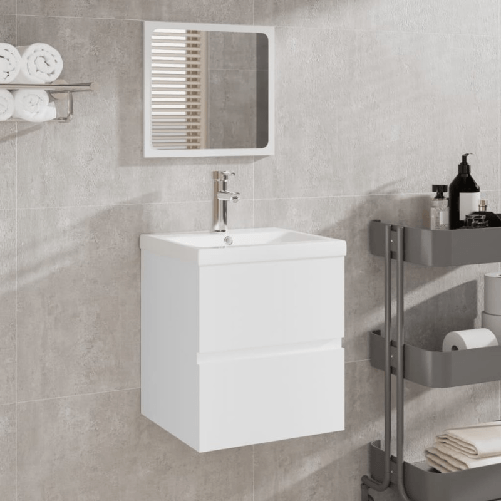 VidaXL Mobile da Bagno con Specchio Bianco in Legno Multistrato