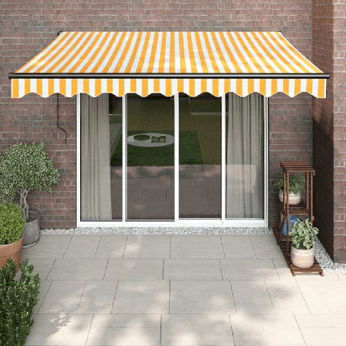 VidaXL Tenda Retrattile Gialla e Bianca 3,5x2,5 m Tessuto e Alluminio