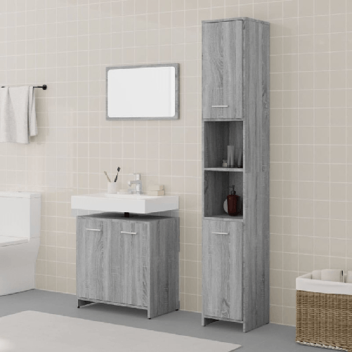 VidaXL Set Mobili da Bagno 3 pz Grigio Sonoma in Legno Multistrato