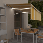 VidaXL Tenda Sole Retrattile Manuale Parasole LED 5x3m Gialla Bianca
