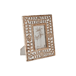 Home ESPRIT  Cornice Portafoto Home ESPRIT Bianco Naturale Cristallo Legno di mango Fiore Indiano 21 x 2 x 26