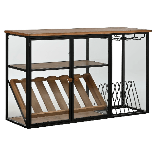 Home ESPRIT Portabottiglie Home ESPRIT Nero Naturale Legno Metallo Cristallo 102 x 32 x 60 cm