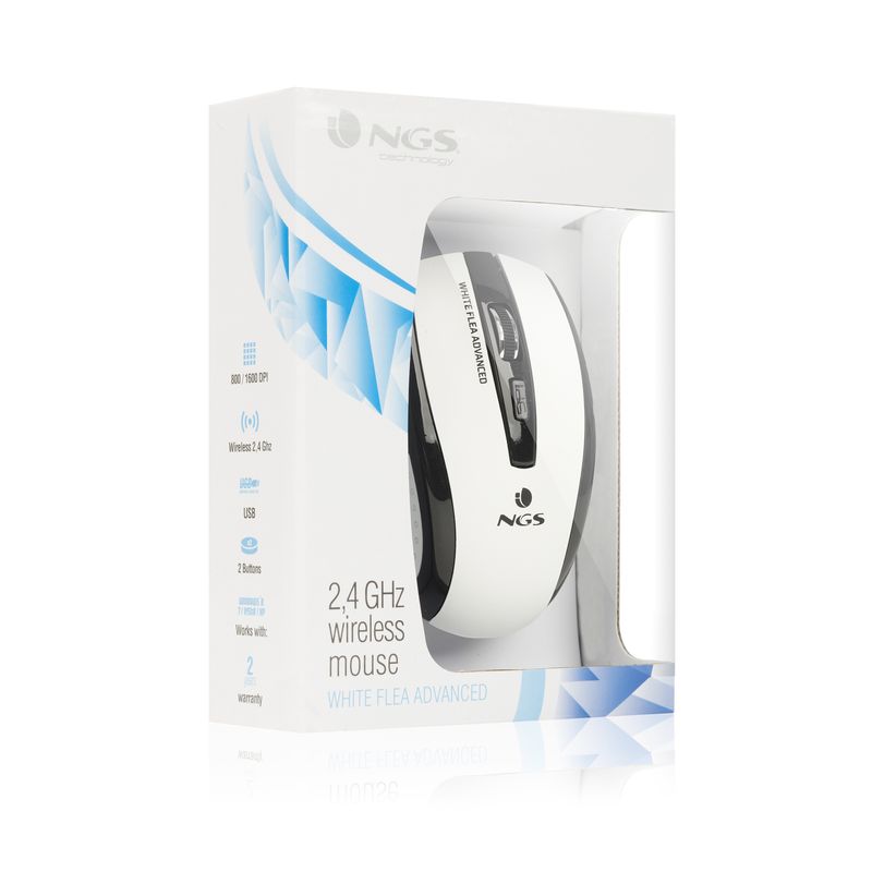 NGS-White-Flea-Advanced-mouse-Mano-destra-RF-Wireless-Ottico-1600-DPI