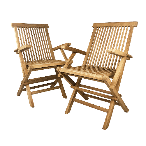 Tempo Style - Set di 2 Sedie Pieghevoli con Braccioli in Teak Pinta
