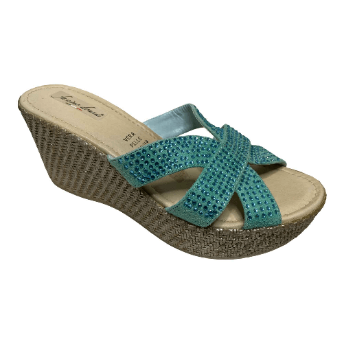 FASCINO SCARPE CIABATTE SANDALI ZEPPA DONNA FASCINO 18107 PELLE VERDE ORIGINALE PE