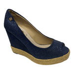 XTI SCARPE SANDALO SANDALI ZEPPA DONNA XTI ZAPATO 30111 PELLE BLU ORIGINALE PE