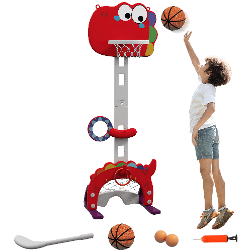 AIYAPLAY Canestro Basket per Bambini 5 in 1 con Altezza Regolabile, Porta da Calcio e Golf, Età 3-6 Anni