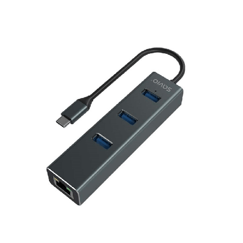 Savio Hub USB-C 4 Porte Savio AK-57 Ethernet (RJ-45) Grigio