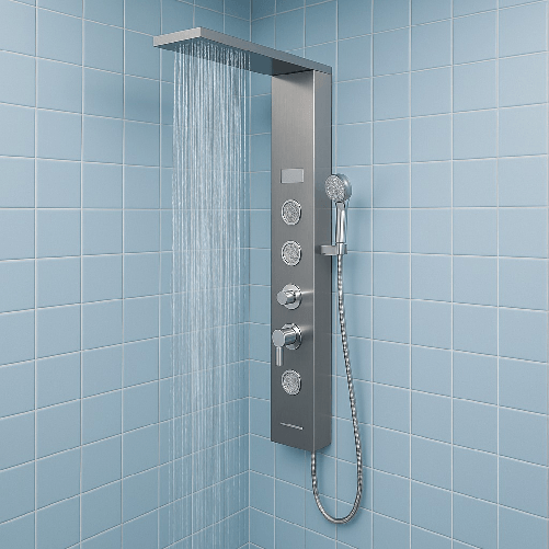 OGOMONDO Colonna pannello doccia shine-1 cromo 4 funzioni luce display temperatura cromo