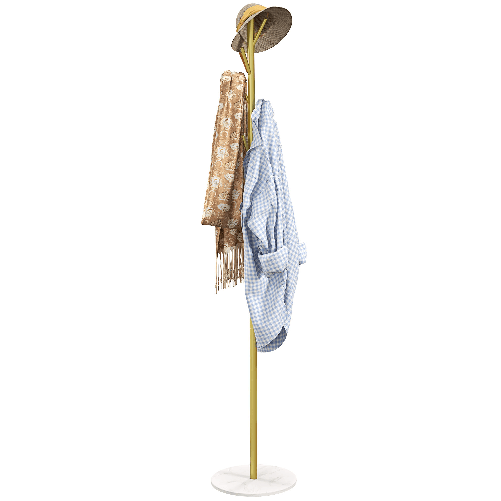 HOMCOM Appendiabiti da Terra Autoportante con 8 Ganci, Base in Marmo e Acciaio, 32x164cm, Oro