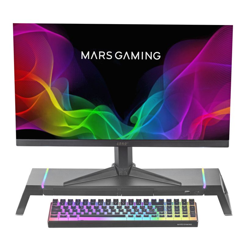 Mars-Gaming-Soporte-Premium-para-Monitor-MGS-ONE---Ajustable-3-Tamaños---Iluminacion-Chroma-RGB---USB-2.0---Cajon-Almace