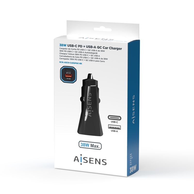 Aisens-Cargador-de-Coche-38W1xUSB-C-PD3.0-20W1xUSB-A-QC3.0-18W---Color-Negro