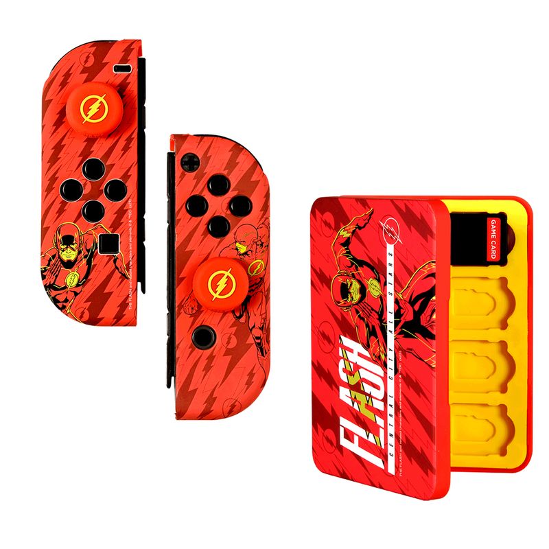 FR-TEC-Combo-Pack-Carcasa-Dura-y-Grips-The-Flash-para-Nintendo-Switch---Caja-de-16-Juegos---Diseño-Unico-y-Agarre-Mejora