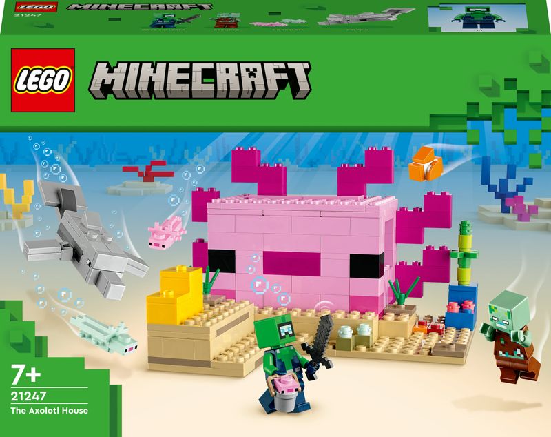 LEGO-Minecraft-21247-La-Casa-dell’Axolotl-Base-Subacquea-Rosa-con-Esploratore-Subacqueo-Zombie-per-Bambini-da-7-anni