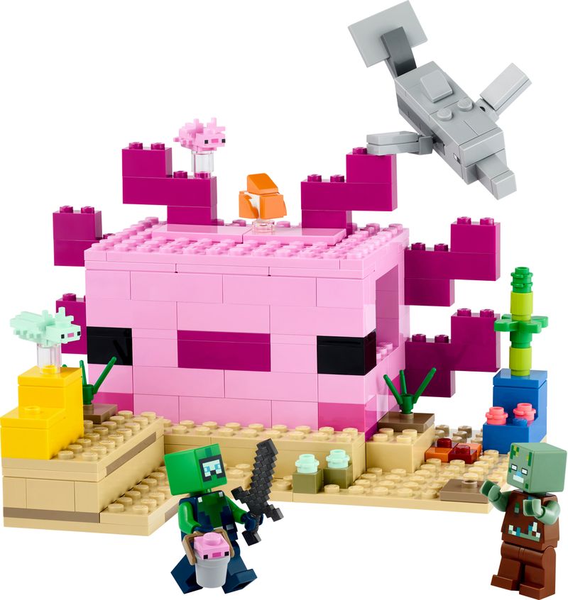 LEGO-Minecraft-21247-La-Casa-dell’Axolotl-Base-Subacquea-Rosa-con-Esploratore-Subacqueo-Zombie-per-Bambini-da-7-anni