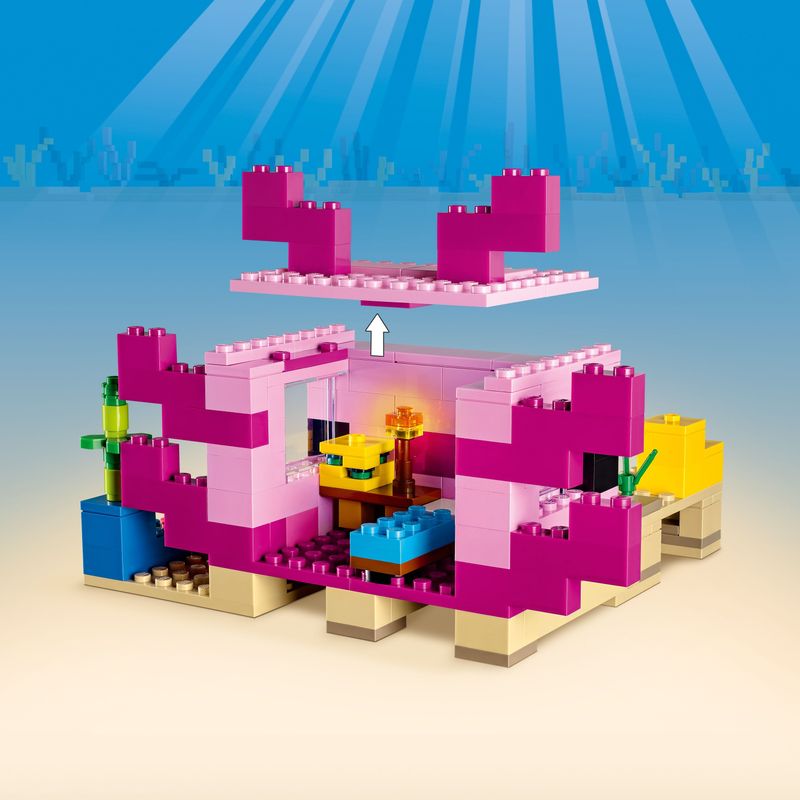 LEGO-Minecraft-21247-La-Casa-dell’Axolotl-Base-Subacquea-Rosa-con-Esploratore-Subacqueo-Zombie-per-Bambini-da-7-anni