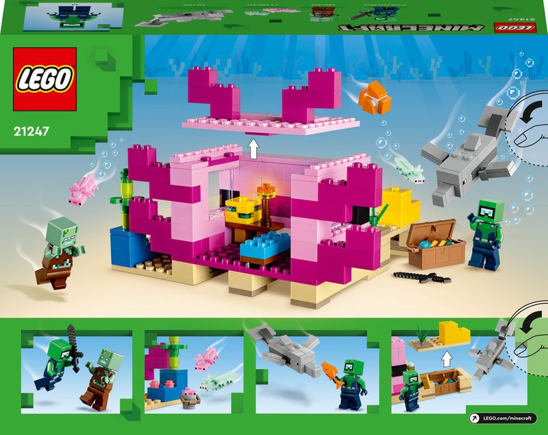 LEGO-Minecraft-21247-La-Casa-dell’Axolotl-Base-Subacquea-Rosa-con-Esploratore-Subacqueo-Zombie-per-Bambini-da-7-anni