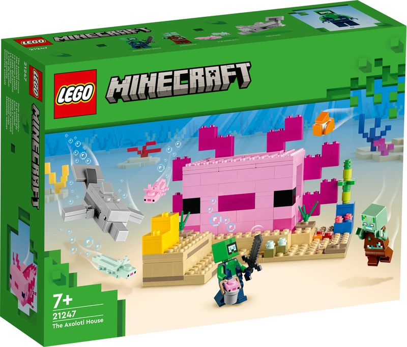 LEGO-Minecraft-21247-La-Casa-dell’Axolotl-Base-Subacquea-Rosa-con-Esploratore-Subacqueo-Zombie-per-Bambini-da-7-anni