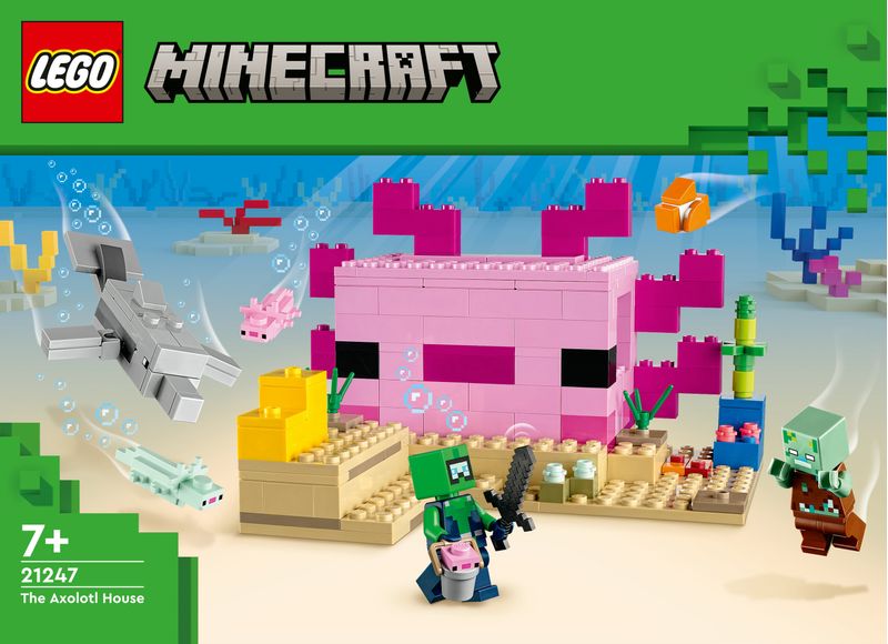 LEGO-Minecraft-21247-La-Casa-dell’Axolotl-Base-Subacquea-Rosa-con-Esploratore-Subacqueo-Zombie-per-Bambini-da-7-anni