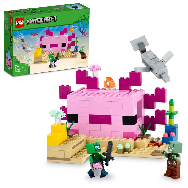 LEGO-Minecraft-21247-La-Casa-dell’Axolotl-Base-Subacquea-Rosa-con-Esploratore-Subacqueo-Zombie-per-Bambini-da-7-anni