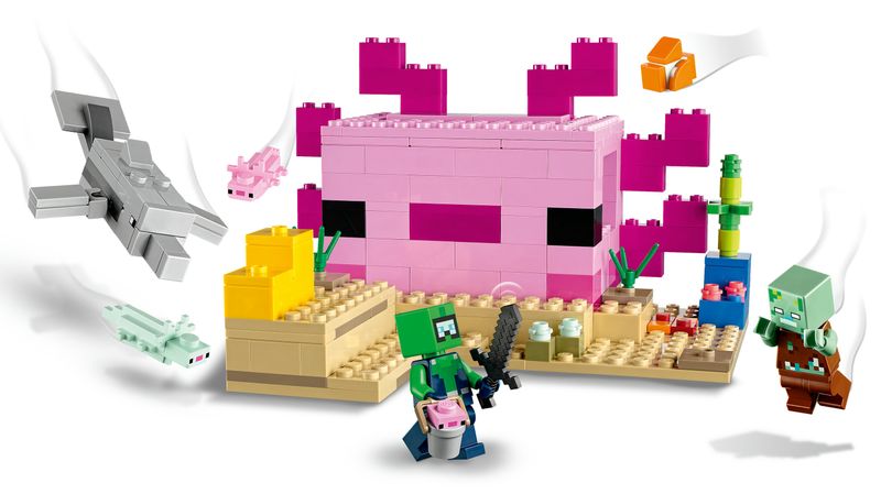 LEGO-Minecraft-21247-La-Casa-dell’Axolotl-Base-Subacquea-Rosa-con-Esploratore-Subacqueo-Zombie-per-Bambini-da-7-anni