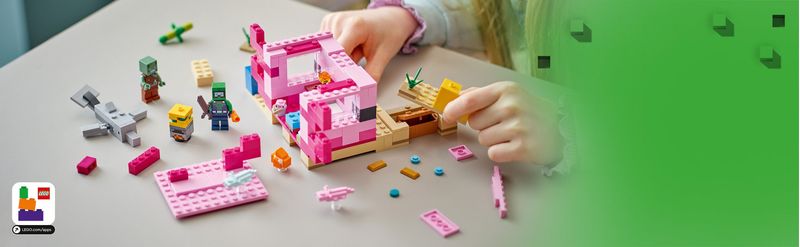 LEGO-Minecraft-21247-La-Casa-dell’Axolotl-Base-Subacquea-Rosa-con-Esploratore-Subacqueo-Zombie-per-Bambini-da-7-anni