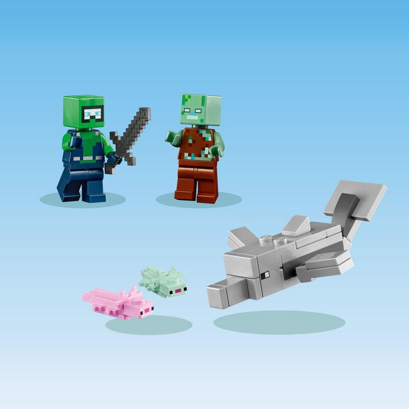 LEGO-Minecraft-21247-La-Casa-dell’Axolotl-Base-Subacquea-Rosa-con-Esploratore-Subacqueo-Zombie-per-Bambini-da-7-anni