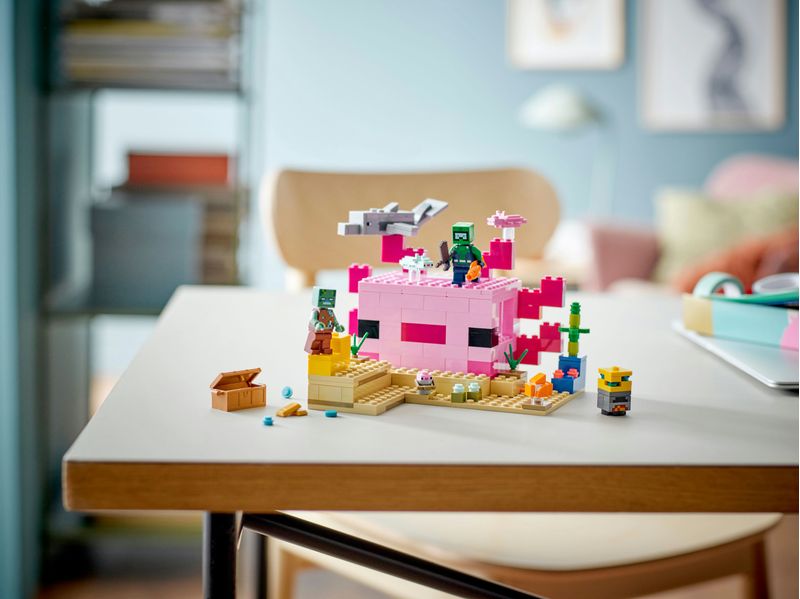 LEGO-Minecraft-21247-La-Casa-dell’Axolotl-Base-Subacquea-Rosa-con-Esploratore-Subacqueo-Zombie-per-Bambini-da-7-anni