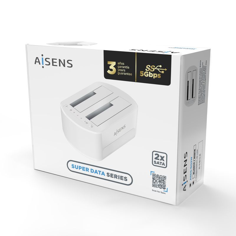 Aisens-Estacion-de-Docking-de-Doble-Bahia-ASDS-D02W-Sata-2.5-3.5-a-USB-3.0-3.1-Gen1---Clone---Color-Blanco