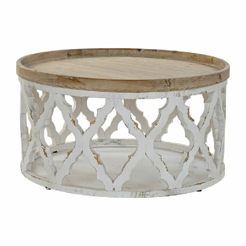 DKD Home Decor  Tavolo aggiuntivo DKD Home Decor Bianco Marrone Chiaro Abete Legno MDF 81 x 81 x 43,5 cm