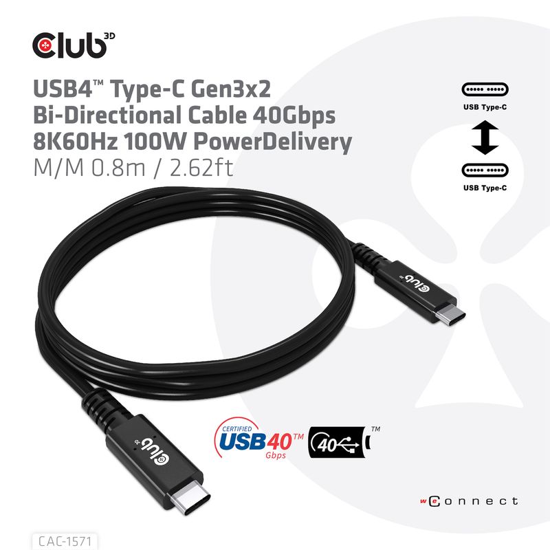 CLUB3D-CAC-1571-cavo-USB-08-m-USB4-Gen-3x2-USB-C-Nero