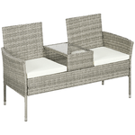 Outsunny Divanetto per Esterni 2 Posti con Tavolino da Caffè, in Acciaio e Rattan PE, 137x59x82 cm