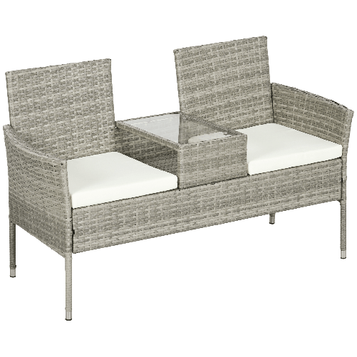 Outsunny Divanetto per Esterni 2 Posti con Tavolino da Caffè, in Acciaio e Rattan PE, 137x59x82 cm
