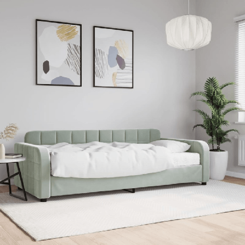 VidaXL Divano Letto con Materasso Grigio Chiaro 90x190 cm in Velluto