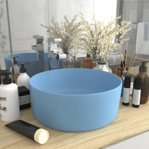VidaXL Lavandino Lusso Rotondo Azzurro Opaco 40x15 cm in Ceramica