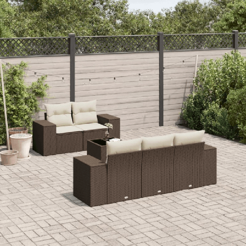 VidaXL Set Divano da Giardino 6 pz con Cuscini Marrone in Polyrattan