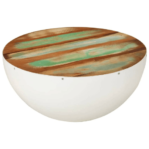 VidaXL Tavolino a Ciotola Bianco Ø50x24 cm Legno Massello di Recupero