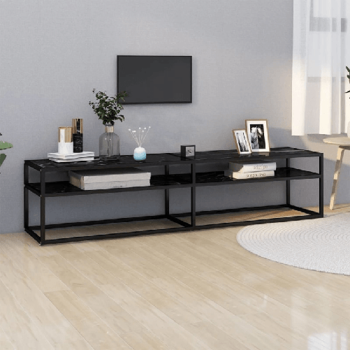 VidaXL Mobile Porta TV Marmo Nero 180x40x40,5 cm in Vetro Temperato