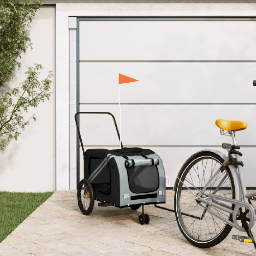 VidaXL Rimorchio da Bici per Animali Grigio e Nero Oxford e Ferro