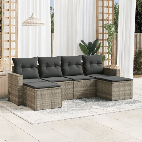 VidaXL Set Divano da Giardino 6pz con Cuscini Grigio Chiaro Polyrattan