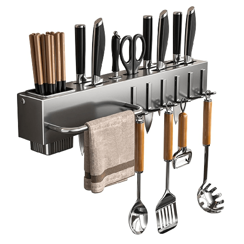 TrAdE Shop Traesio  Porta Utensili Con 6 Ganci Adesivo Appendi Mestoli Porta Coltelli Gadget Da Cucina -