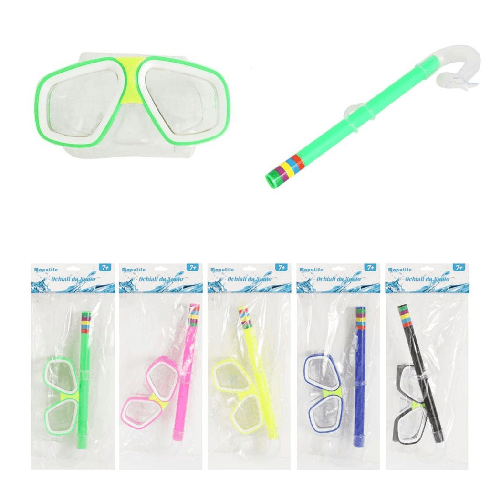 TrAdE Shop Traesio  Set Da Piscina Nuoto Per Bambini 7+ Anni Maschera 16x10cm + Boccaglio 5 Colori 605414 -