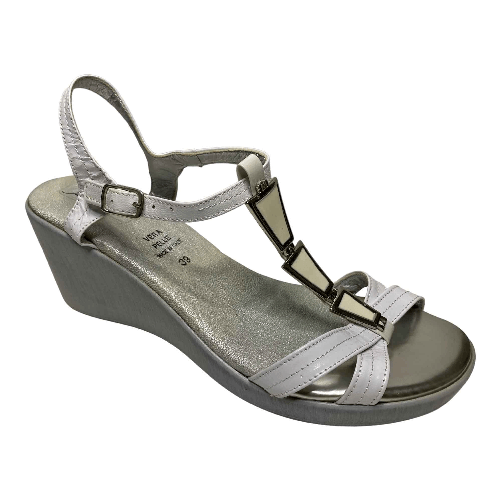FASCINO SCARPE SANDALO SANDALI ZEPPA DONNA FASCINO 13262 PELLE BIANCO ORIGINALE PE