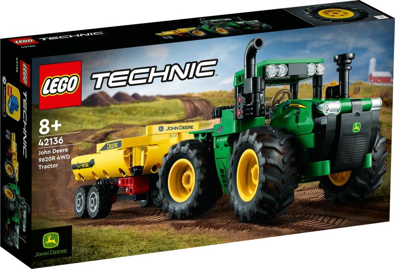 LEGO-Technic-42136-John-Deere-9620R-4WD-Tractor-Giochi-Creativi-Trattore-con-Rimorchio-Replica-Modello-da-Costruzione