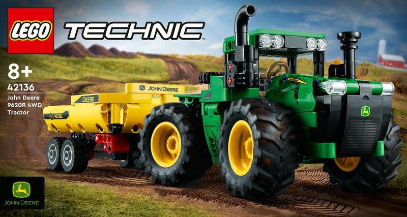 LEGO-Technic-42136-John-Deere-9620R-4WD-Tractor-Giochi-Creativi-Trattore-con-Rimorchio-Replica-Modello-da-Costruzione